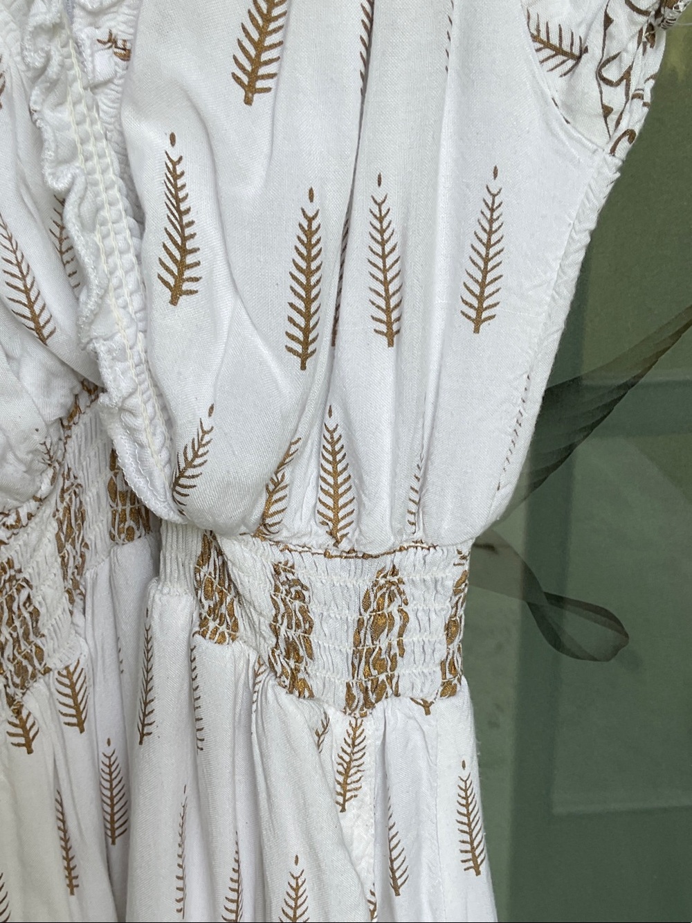 White Maxi Dress with Metallic Gold Accents - Picture 2 of 5